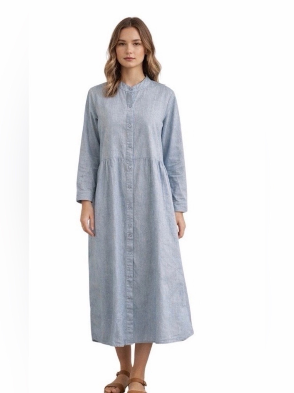 TUCKERNUCK Cotton Blend Blue Dress Long Sleeve Sz Large EUC
